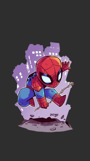 A super hero is jumping with a web against city buildings at night, 4K Phone Wallpaper