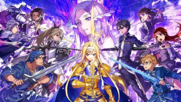 The Sword Art Online characters prepare for battle with glowing swords, HD Desktop Wallpaper