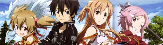 The main characters stand together with confident smiles in Sword Art Online wallpapers, 4K Desktop Wallpaper
