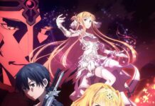 Epic anime characters with swords and magic in adventure fantasy scene.