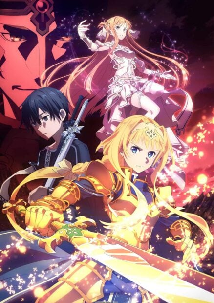 The main characters from Sword Art Online prepare for battle with glowing swords and magic, HD Mobile Wallpaper