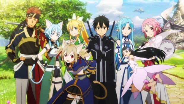 Sword Art Online features main characters together in a fantasy setting, HD Desktop Wallpaper