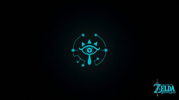 The Sheikah symbol glows blue on a dark textured background from The Legend Of Zelda, 4K Desktop Wallpaper