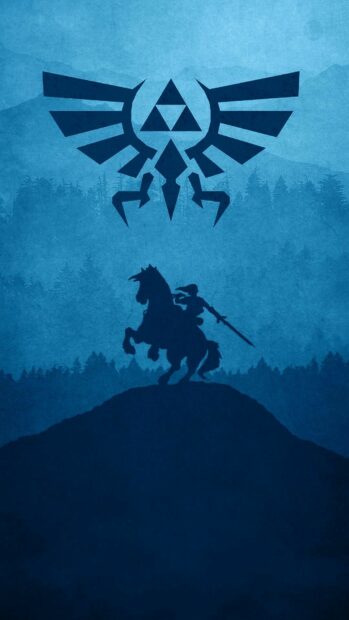 The Legend Of Zelda Wallpapers features Link on horseback under the Hylian Crest in a blue forest, HD Phone Wallpaper