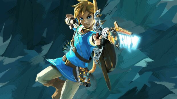 The Legend of Zelda character aiming a glowing bow in a dynamic pose, 4K Desktop Wallpaper