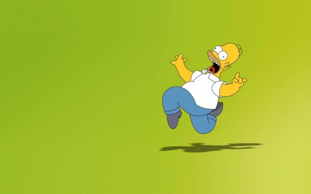 Homer Simpson jumping with excitement on a green background in The Simpsons