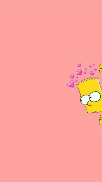 Bart Simpson character from The Simpsons with pink hearts on a pink background