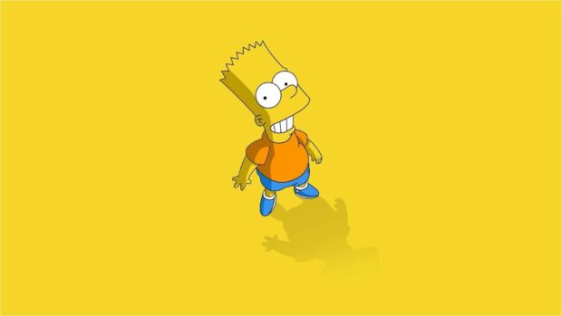 Bart Simpson character standing and smiling on a yellow background