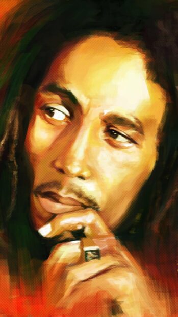 A detailed artistic portrait of Bob Marley showing deep thought and expression, 4K Mobile Wallpaper