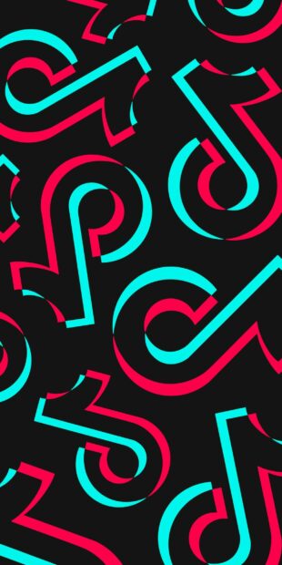 Colorful tiktok symbol pattern on a black background with vibrant red and blue tones
