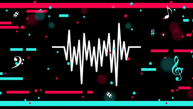 White sound wave design with colorful music symbols for Tiktok theme