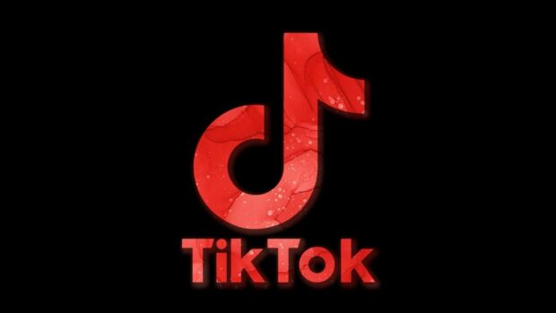 Red TikTok logo design with abstract pattern on black background for TikTok