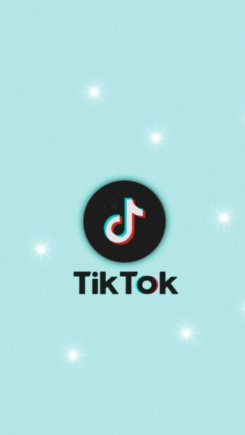 A bright blue background with glowing stars surrounding the TikTok logo in black circle on a mobile screen