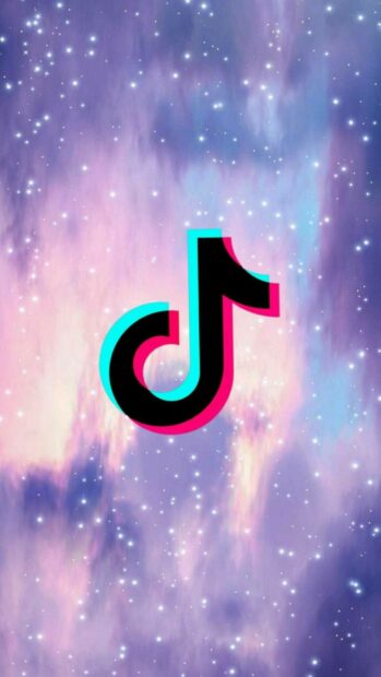 Tik tok logo with colorful outline on a sparkling night sky background
