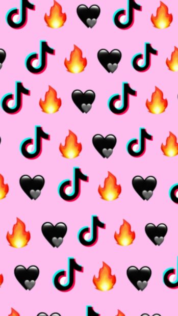 Pink pattern with black heart fire and tiktok symbols for tiktok design