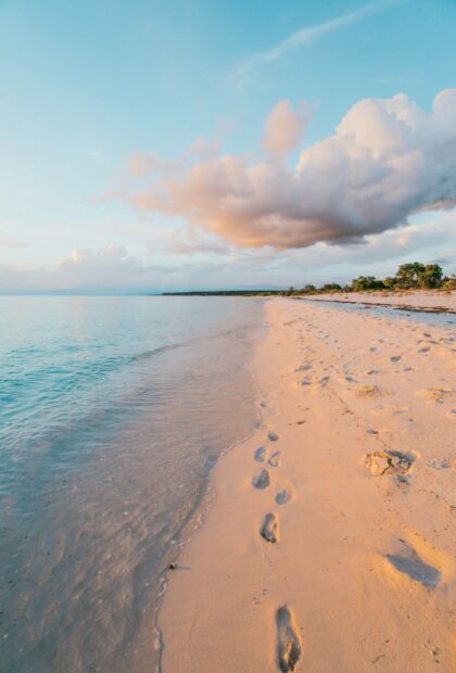 Footprints on sand by the calm ocean in Dominican Republic wallpapers, HD Mobile Wallpaper