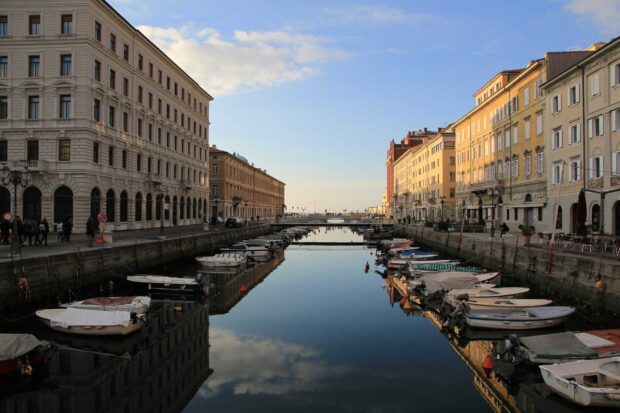 Trieste Wallpapers showing boats docked by canal sides in the city, HD Desktop Wallpaper