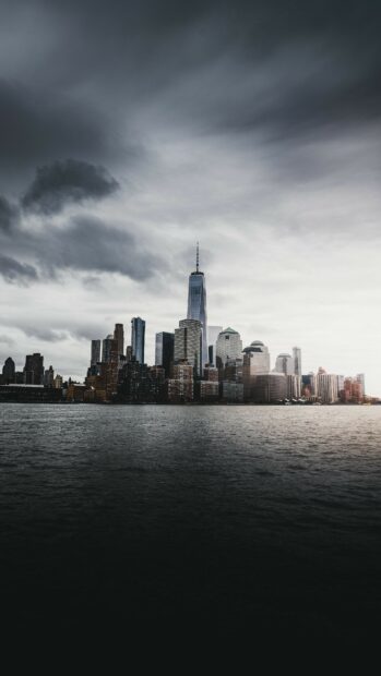 The United States skyline featuring tall skyscrapers under a cloudy sky