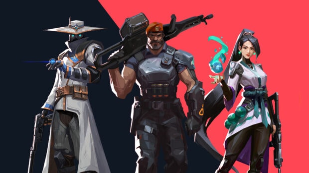 Valorant character showcasing a tactical and mystical style in a vibrant and dynamic setting