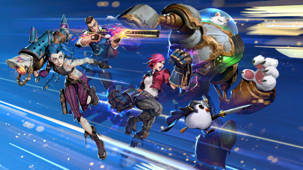 Valorant characters running forward in an action scene featuring powerful abilities and dynamic poses