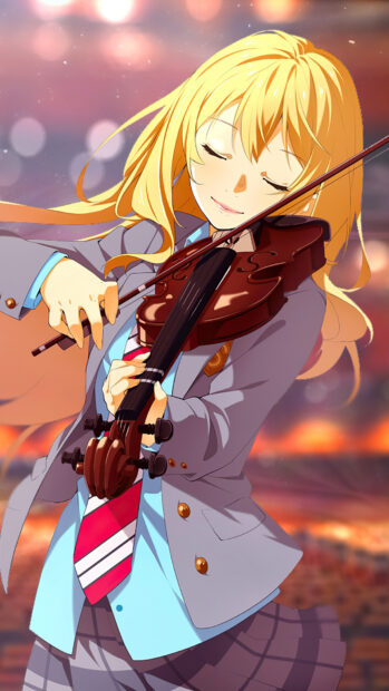 A girl is playing the violin with closed eyes and enjoying the music, HD Mobile Wallpaper