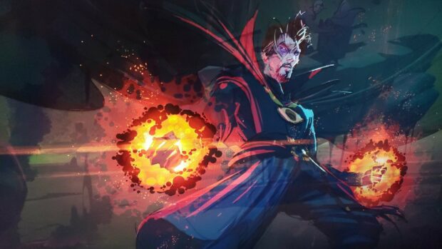 A magical sorcerer is conjuring bright fiery orbs with intense focus, HD Desktop Wallpaper