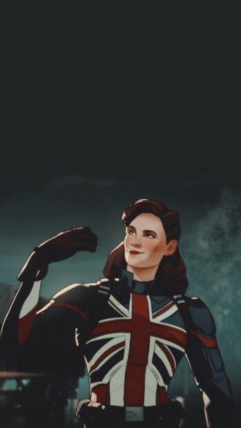 A female hero salutes confidently in a dark setting wearing a British flag suit, HD Mobile Wallpaper