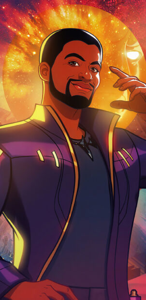 A confident man poses with a glowing circular background in What If Wallpapers, 2K Phone Wallpaper