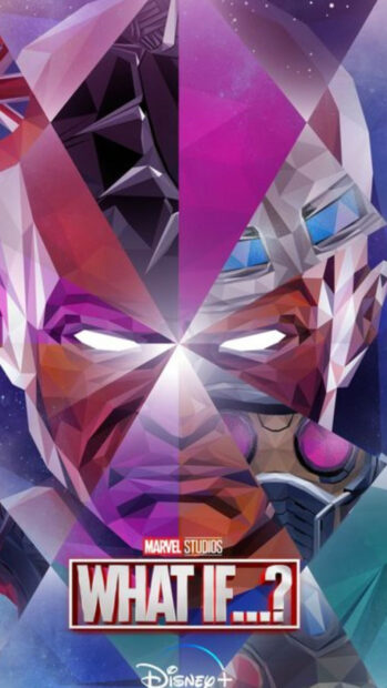 A geometric portrait showcases Marvel What If characters with glowing eyes, HD Phone Wallpaper