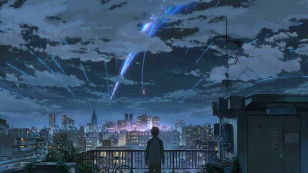 A person watches bright streaks cross the sky in Your Name wallpapers, HD Desktop Wallpaper
