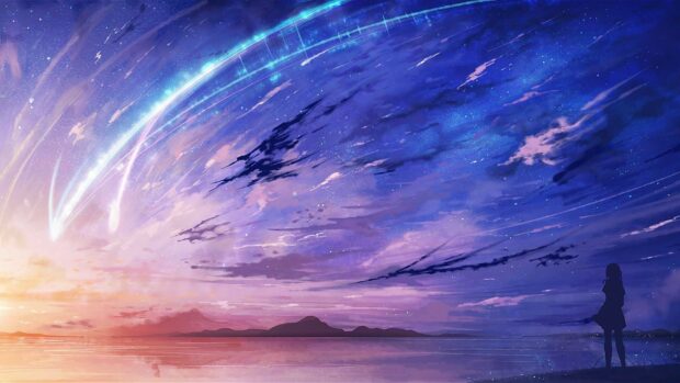A silhouette watches the starry night sky in this Your Name wallpaper, HD Desktop Wallpaper