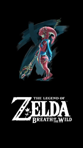 The image shows a Zora Champion holding a trident with The Legend Of Zelda logo below, 4K Phone Wallpaper