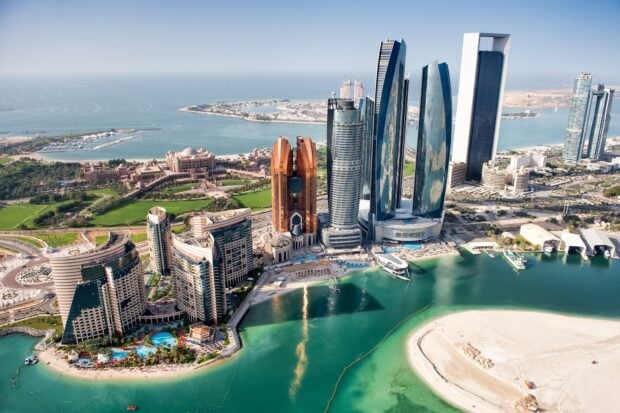 Modern skyline of Abu Dhabi with luxury skyscrapers and waterfront view