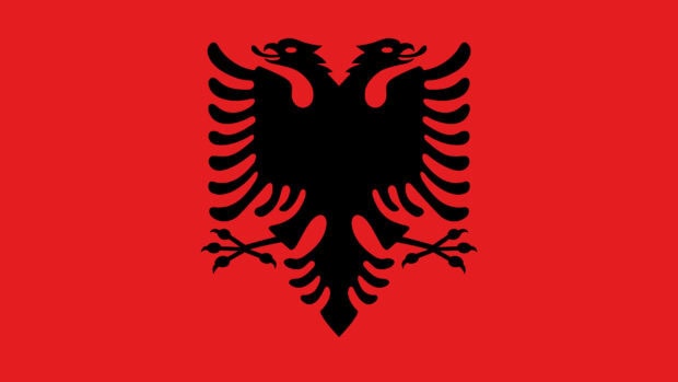 Black double headed eagle on a red field representing Albania flag design