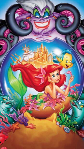 Ariel The Little Mermaid character with ocean friends under the sea