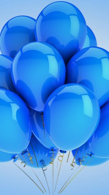 A cluster of shiny blue balloons floating together on a light background