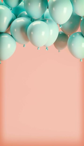 Light blue balloons floating against a peach background in vertical layout