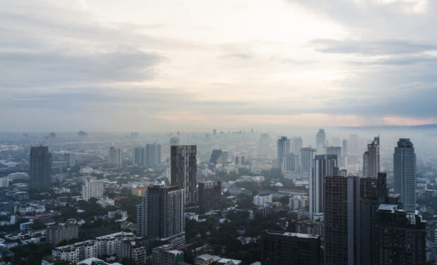 Bangkok cityscape with skyscrapers on a misty morning in Bangkok