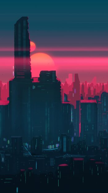 Futuristic cityscape with Bangkok skyline glowing under a vibrant sunset sky