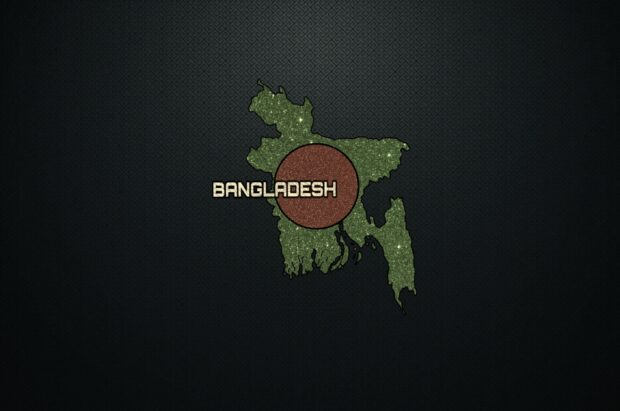 Map of Bangladesh with glittery green texture and brown circle in the center