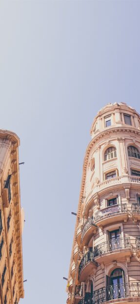 Historic architecture of Barcelona city with detailed balconies against clear sky