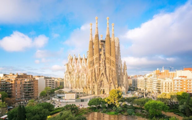 The iconic Barcelona city architecture with detailed spires and surrounding urban landscape