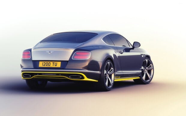 Bentley Continental luxury car rear view with yellow accents