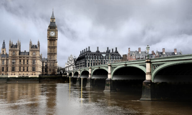 Big Ben clock tower and Westminster Bridge over the River Thames in London