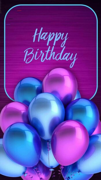 Happy birthday balloons in blue and purple colors for birthday party celebration