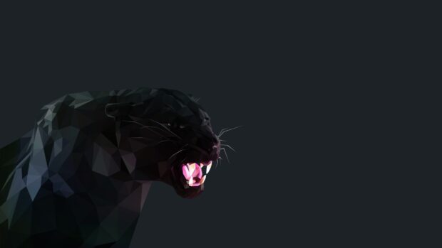A fierce black panther animal roaring in a low poly art style on a dark background