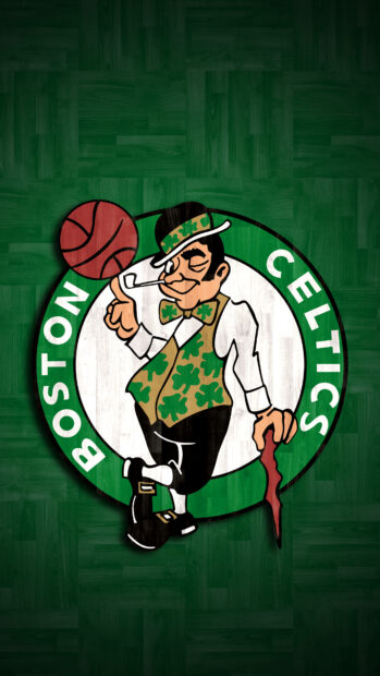 Classic Boston Celtics logo with a leprechaun spinning a basketball on his finger