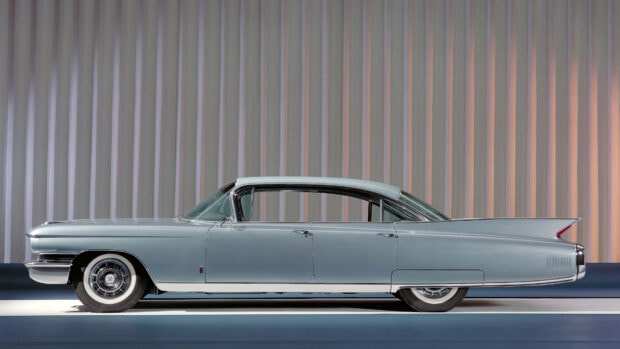 Classic Cadillac model shown in a side profile with a vintage retro design on display
