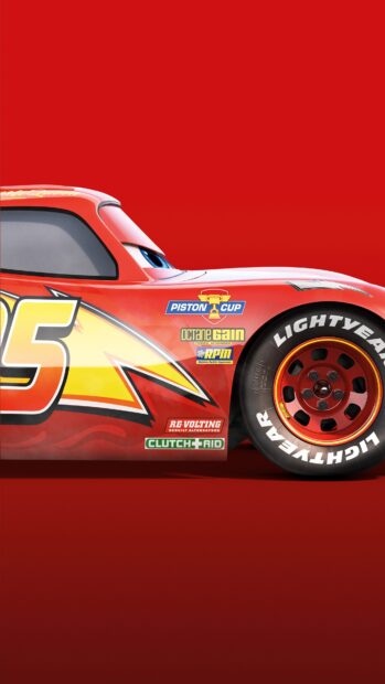 Lightning McQueen from Cars Disney is racing with vibrant colors and detailed decals
