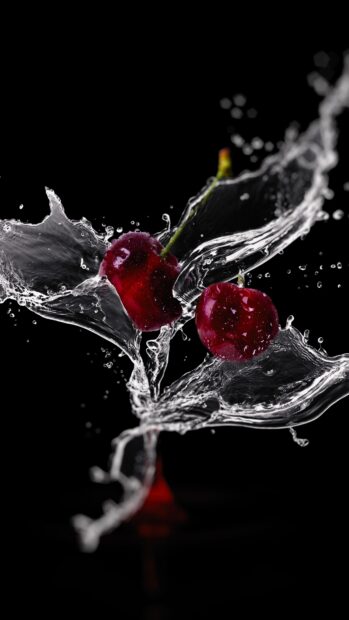 Fresh cherry in water splash with black background and water droplets